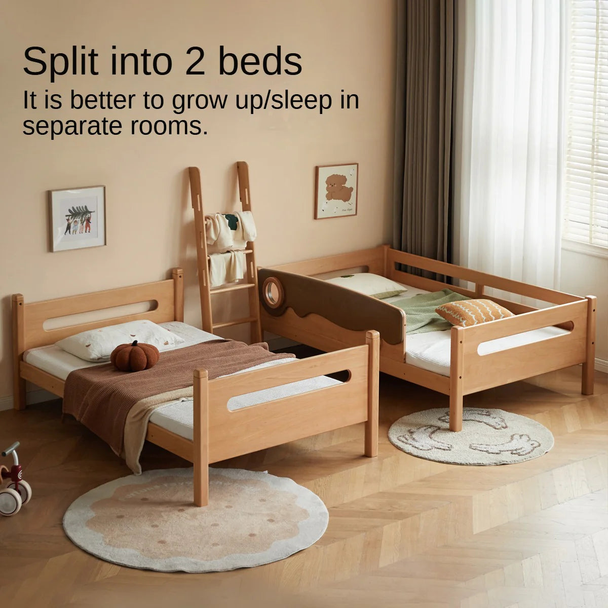 Beech solid wood with guardrails bunk bed.