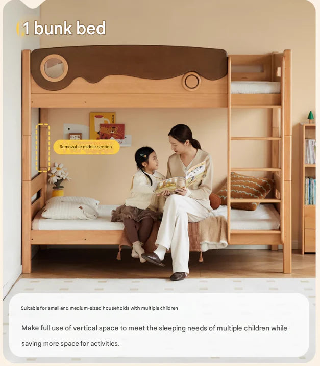 Beech solid wood with guardrails bunk bed.