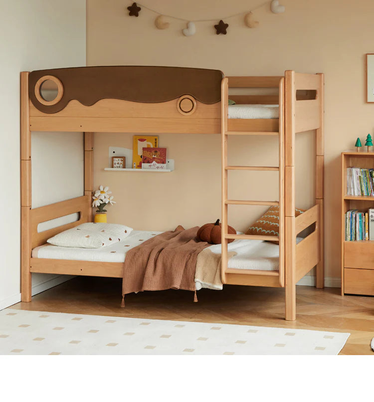 Beech solid wood with guardrails bunk bed.