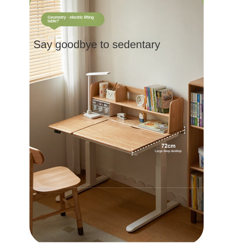 Oak Solid Wood Children Study Desk Adjustable Electric Lifting Tilting Top Minimalist Writing Table Natural Finish