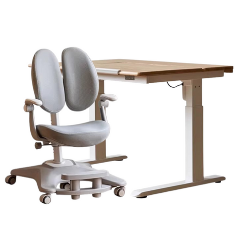 Oak Solid Wood Children Study Desk Adjustable Electric Lifting Tilting Top Minimalist Writing Table Natural Finish