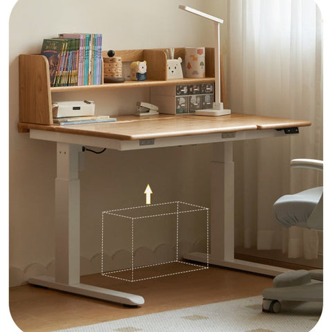 Oak Solid Wood Children Study Desk Adjustable Electric Lifting Tilting Top Minimalist Writing Table Natural Finish