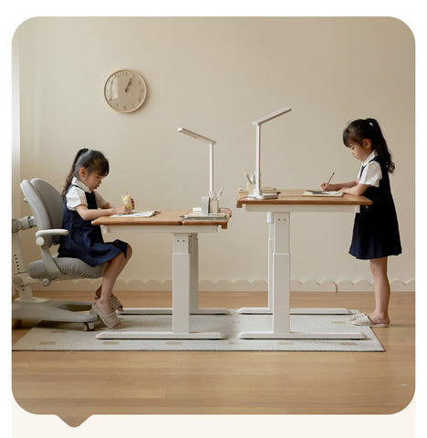 Oak Solid Wood Children Study Desk Adjustable Electric Lifting Tilting Top Minimalist Writing Table Natural Finish