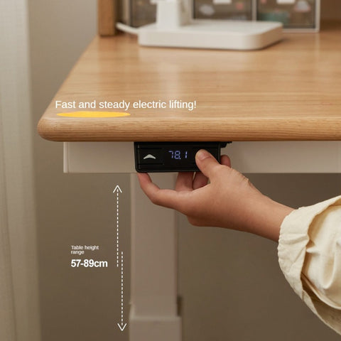 Oak Solid Wood Children Study Desk Adjustable Electric Lifting Tilting Top Minimalist Writing Table Natural Finish