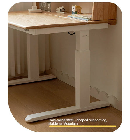 Oak Solid Wood Children Study Desk Adjustable Electric Lifting Tilting Top Minimalist Writing Table Natural Finish