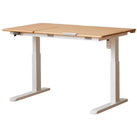 Oak Solid Wood Children Study Desk Adjustable Electric Lifting Tilting Top Minimalist Writing Table Natural Finish
