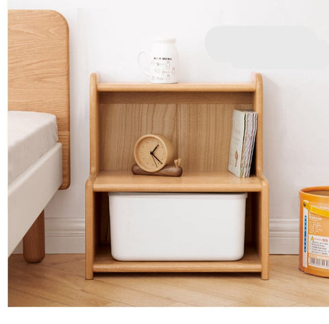 Oak & Beech Solid Wood Footstool Nordic Ladder Storage Step Stool Natural Finish for Kids Beds