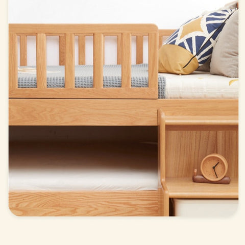 Oak & Beech Solid Wood Footstool Nordic Ladder Storage Step Stool Natural Finish for Kids Beds