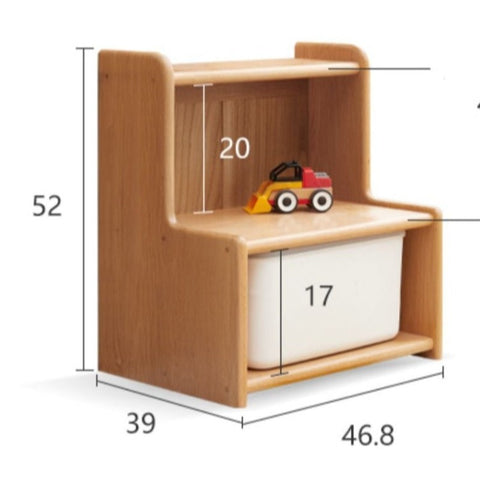 Oak & Beech Solid Wood Footstool Nordic Ladder Storage Step Stool Natural Finish for Kids Beds