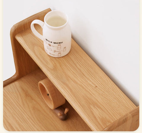 Oak & Beech Solid Wood Footstool Nordic Ladder Storage Step Stool Natural Finish for Kids Beds