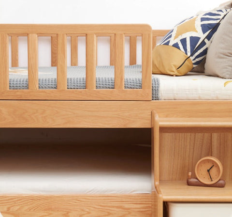 Oak & Beech Solid Wood Footstool Nordic Ladder Storage Step Stool Natural Finish for Kids Beds