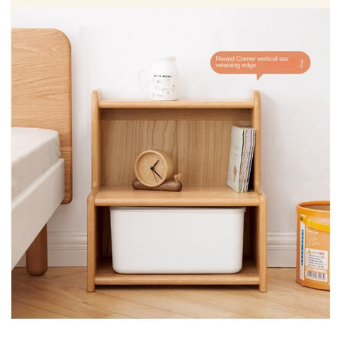 Oak & Beech Solid Wood Footstool Nordic Ladder Storage Step Stool Natural Finish for Kids Beds