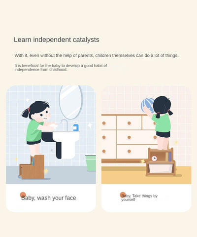 Oak & Beech Solid Wood Footstool Nordic Ladder Storage Step Stool Natural Finish for Kids Beds