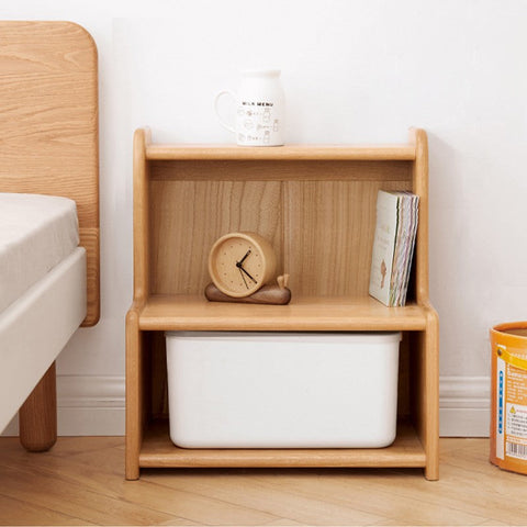 Oak & Beech Solid Wood Footstool Nordic Ladder Storage Step Stool Natural Finish for Kids Beds