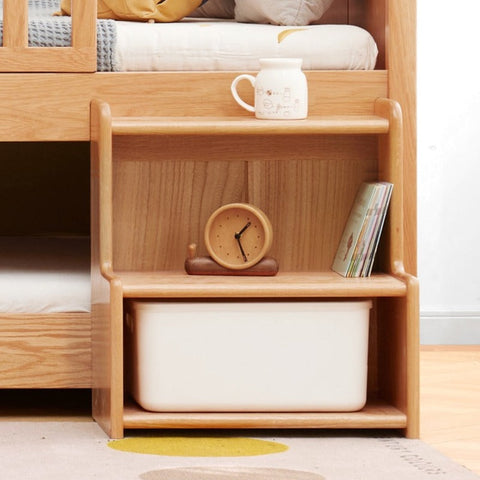 Oak & Beech Solid Wood Footstool Nordic Ladder Storage Step Stool Natural Finish for Kids Beds