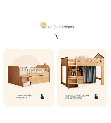 Oak & Beech Solid Wood Footstool Nordic Ladder Storage Step Stool Natural Finish for Kids Beds