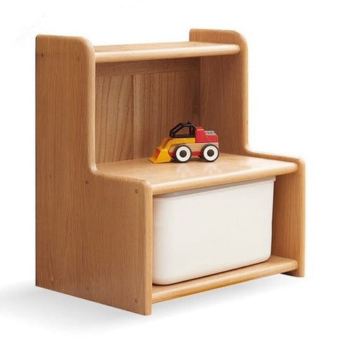 Oak & Beech Solid Wood Footstool Nordic Ladder Storage Step Stool Natural Finish for Kids Beds