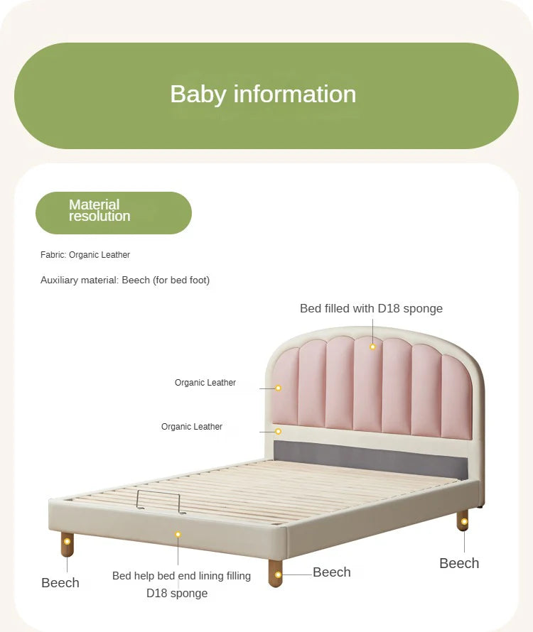 Organic leather Children's Cream Style Soft Bed.
