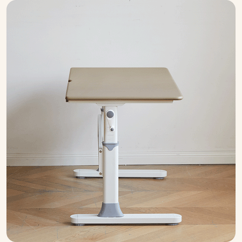 Poplar Solid Wood Liftable Study Desk for Children Milk Brown Adjustable Height Writing Table with Carbon Steel Frame