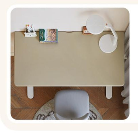 Poplar Solid Wood Liftable Study Desk for Children Milk Brown Adjustable Height Writing Table with Carbon Steel Frame