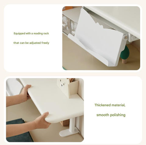 Poplar Solid Wood Liftable Study Desk for Children Milk Brown Adjustable Height Writing Table with Carbon Steel Frame