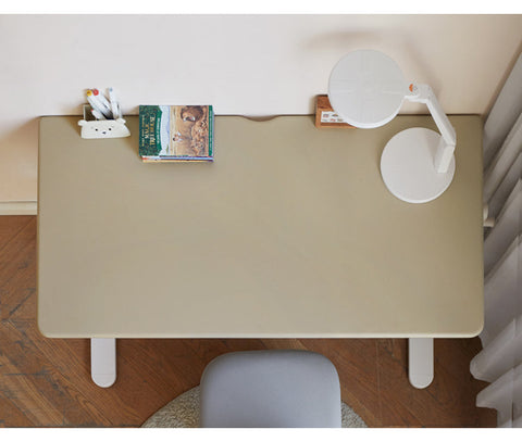 Poplar Solid Wood Liftable Study Desk for Children Milk Brown Adjustable Height Writing Table with Carbon Steel Frame