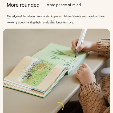 Poplar Solid Wood Liftable Study Desk for Children Milk Brown Adjustable Height Writing Table with Carbon Steel Frame