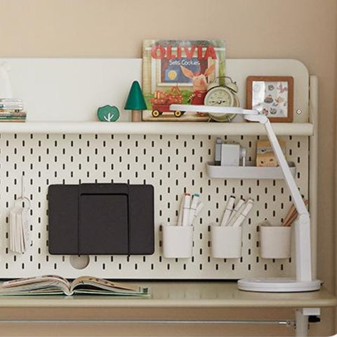 Poplar Solid Wood Liftable Study Desk for Children Milk Brown Adjustable Height Writing Table with Carbon Steel Frame