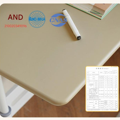 Poplar Solid Wood Liftable Study Desk for Children Milk Brown Adjustable Height Writing Table with Carbon Steel Frame
