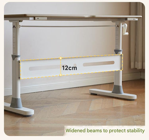 Poplar Solid Wood Liftable Study Desk for Children Milk Brown Adjustable Height Writing Table with Carbon Steel Frame