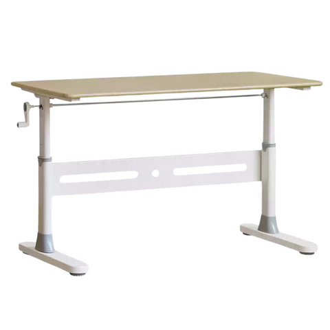 Poplar Solid Wood Liftable Study Desk for Children Milk Brown Adjustable Height Writing Table with Carbon Steel Frame