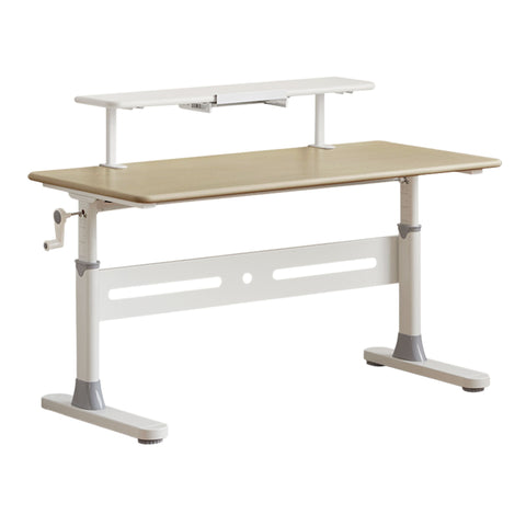 Poplar Solid Wood Liftable Study Desk for Children Milk Brown Adjustable Height Writing Table with Carbon Steel Frame