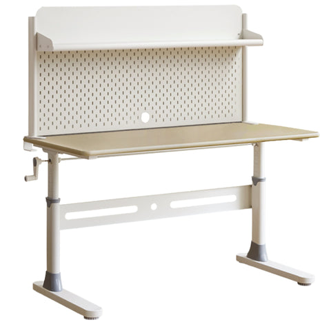 Poplar Solid Wood Liftable Study Desk for Children Milk Brown Adjustable Height Writing Table with Carbon Steel Frame
