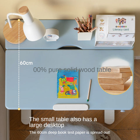 Poplar Solid Wood Childrens Study Desk Natural Eco Friendly Writing Table with Adjustable Height Storage Drawer Home School
