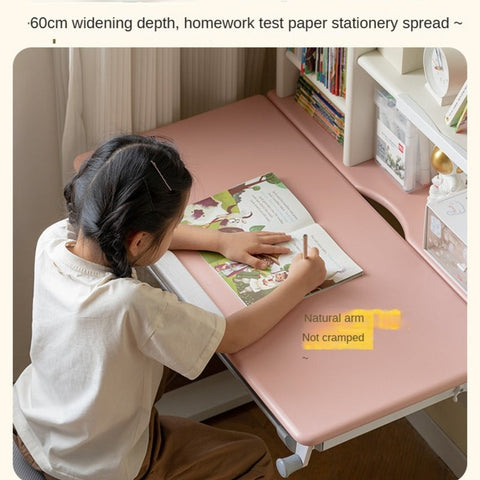 Poplar Solid Wood Childrens Study Desk Natural Eco Friendly Writing Table with Adjustable Height Storage Drawer Home School
