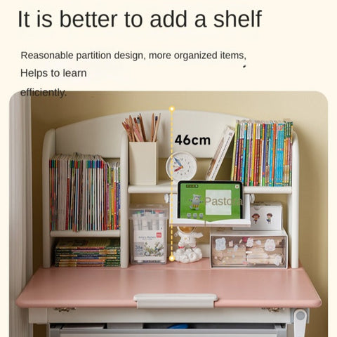 Poplar Solid Wood Childrens Study Desk Natural Eco Friendly Writing Table with Adjustable Height Storage Drawer Home School