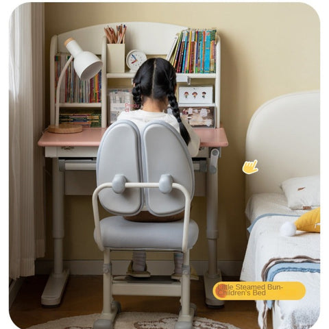 Poplar Solid Wood Childrens Study Desk Natural Eco Friendly Writing Table with Adjustable Height Storage Drawer Home School