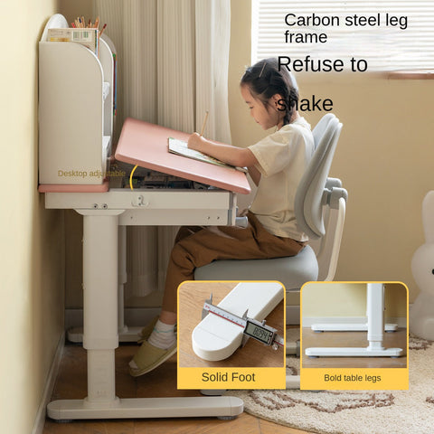 Poplar Solid Wood Childrens Study Desk Natural Eco Friendly Writing Table with Adjustable Height Storage Drawer Home School