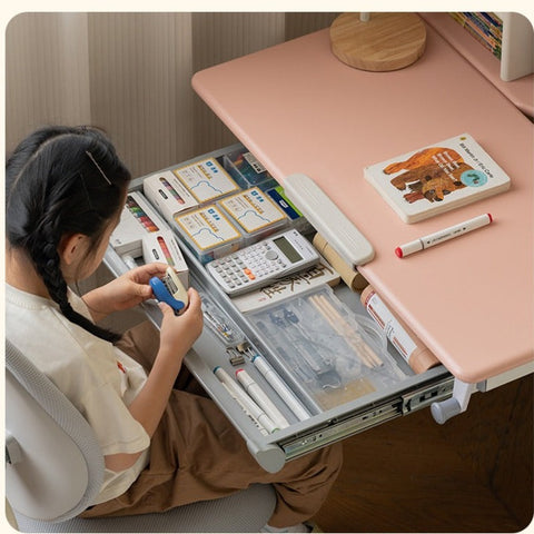 Poplar Solid Wood Childrens Study Desk Natural Eco Friendly Writing Table with Adjustable Height Storage Drawer Home School