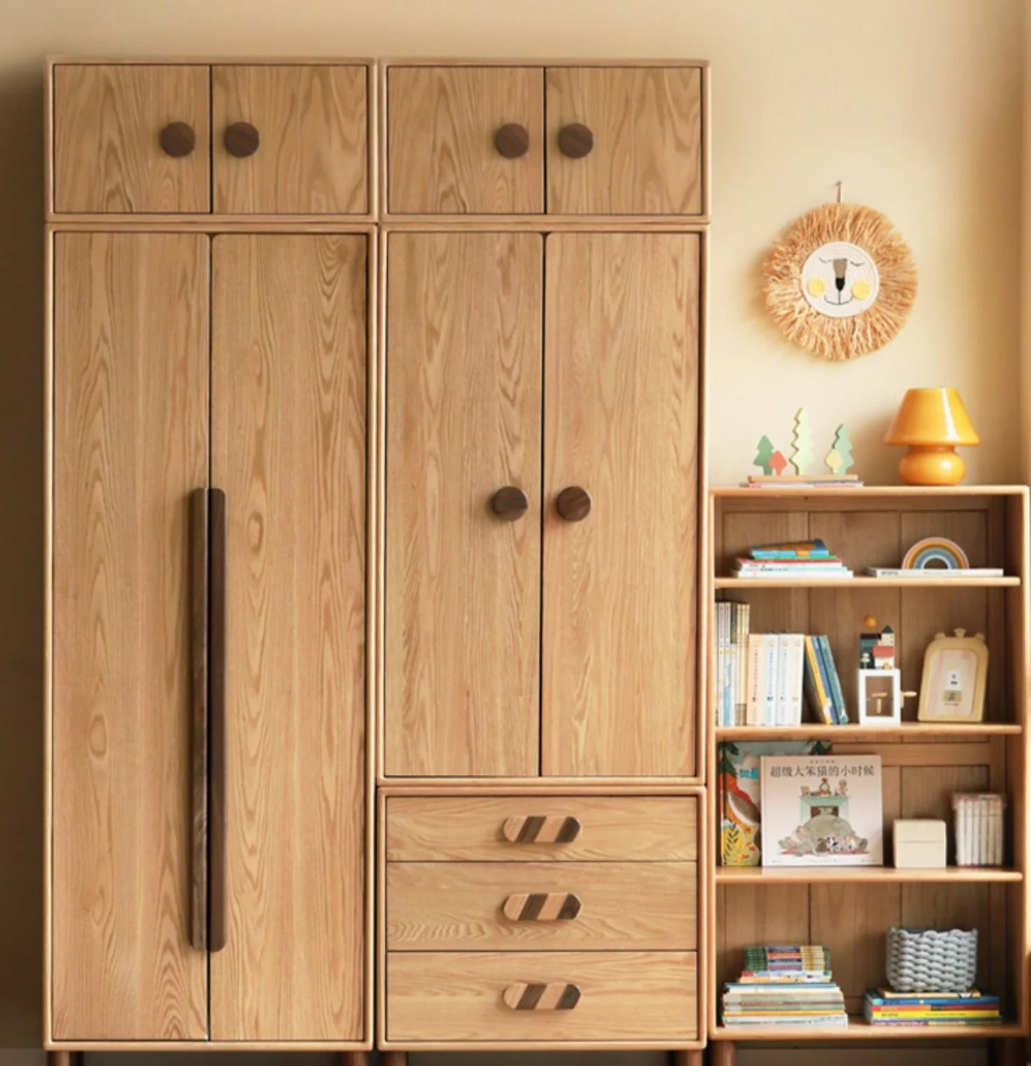 Oak Solid Wood Kids Wardrobe Free Combination