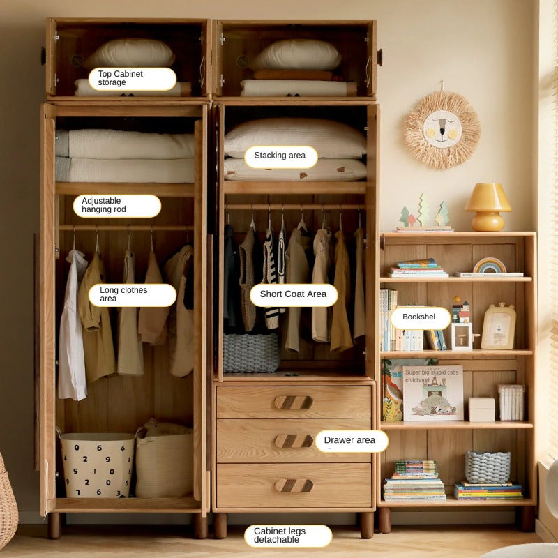Oak Solid Wood Kids Wardrobe Free Combination