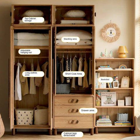 Oak Solid Wood Kids Wardrobe Free Combination