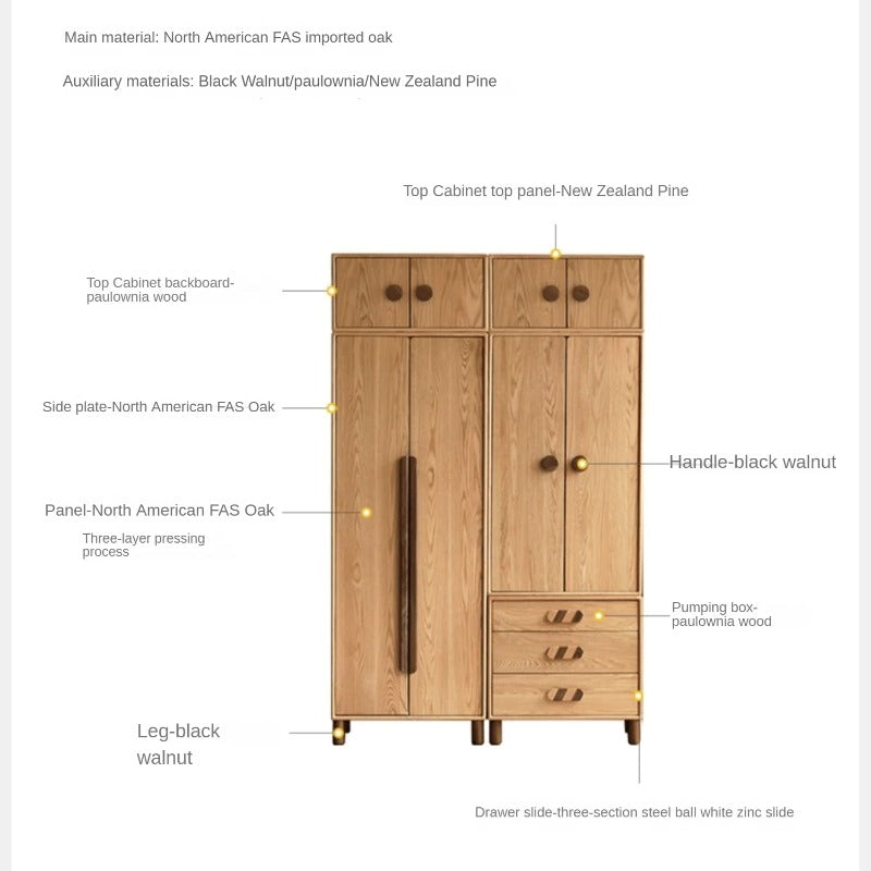 Oak Solid Wood Kids Wardrobe Free Combination