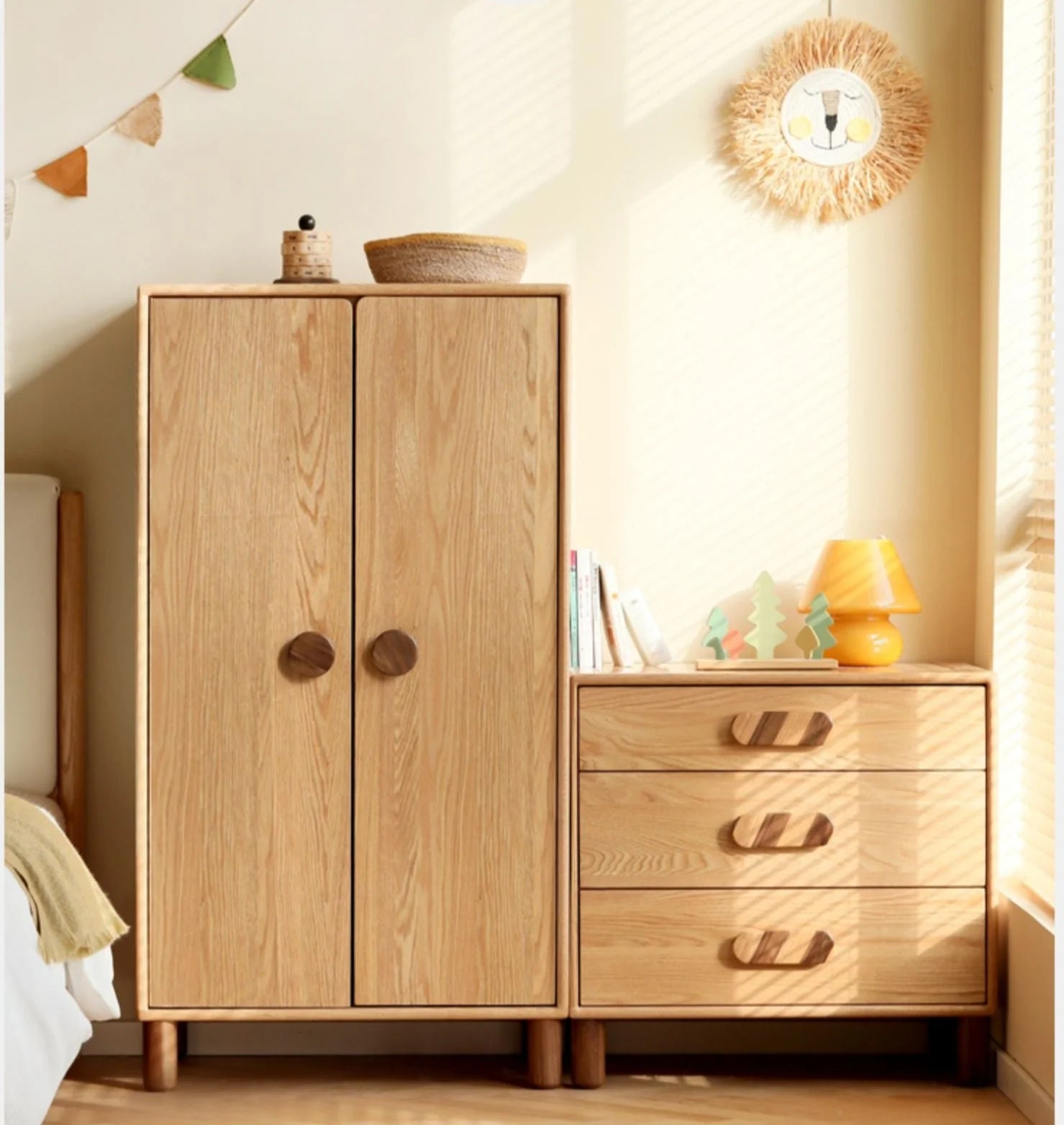 Oak Solid Wood Kids Wardrobe Free Combination