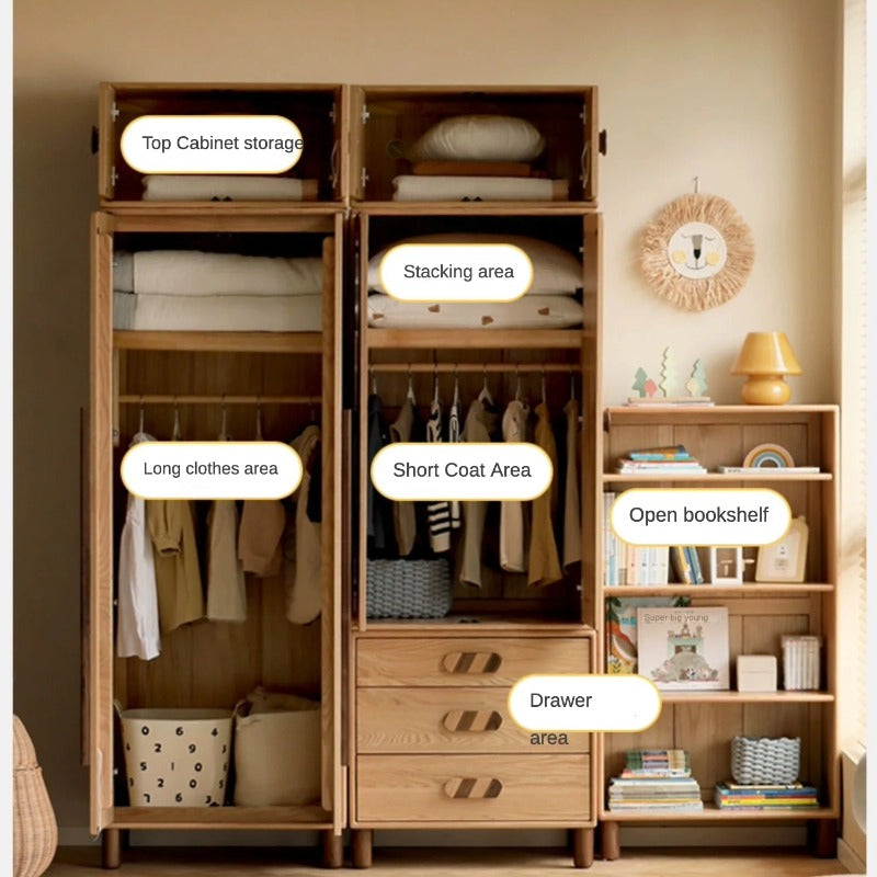 Oak Solid Wood Kids Wardrobe Free Combination