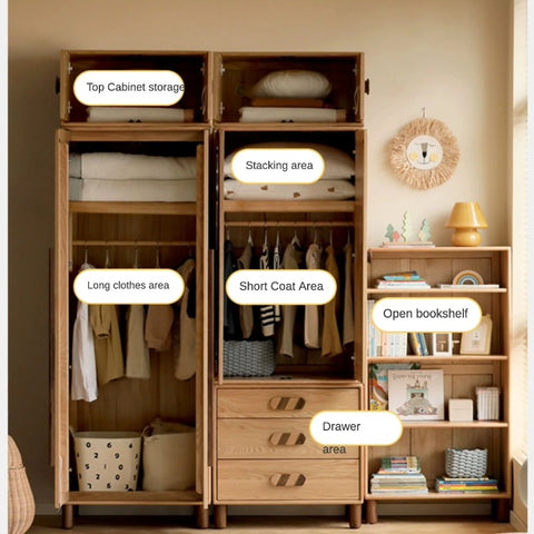 Oak Solid Wood Kids Wardrobe Free Combination