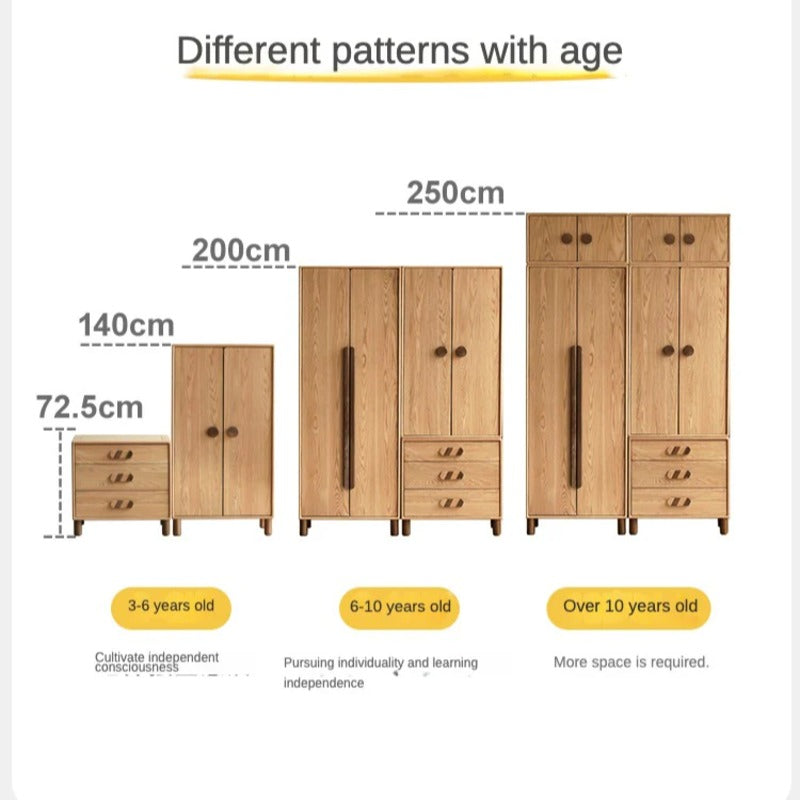Oak Solid Wood Kids Wardrobe Free Combination
