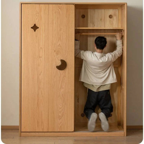 Oak Solid Wood Kids Sliding Door Wardrobe.