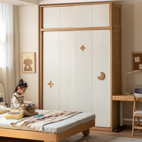Oak Solid Wood Kids Sliding Door Wardrobe.