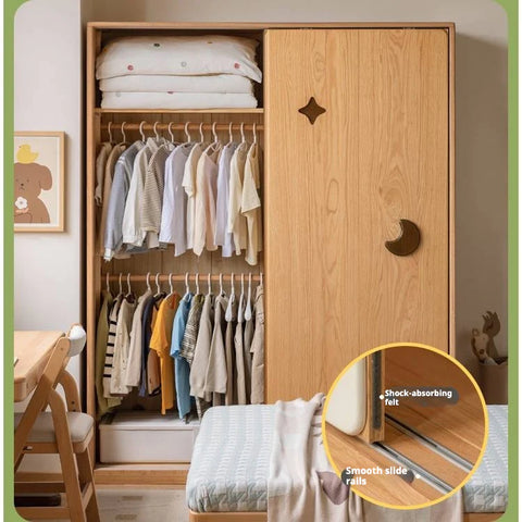 Oak Solid Wood Kids Sliding Door Wardrobe.